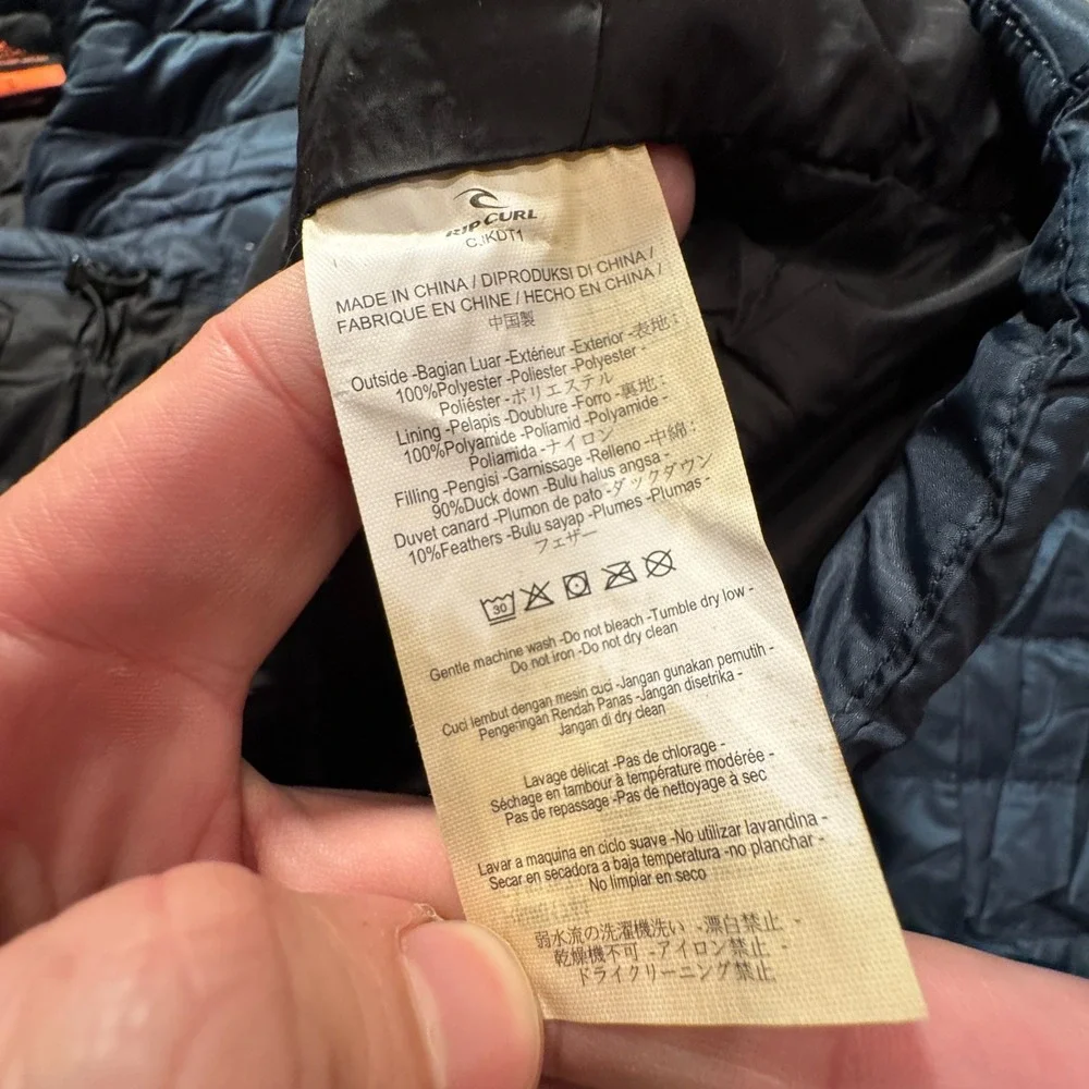 Ripcurl Jacket Men Large Blue Duck Down Quilted Puffer Anti Series Full Zip Surf
